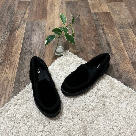 LOGO by Lori Goldstein Size 7 M Black Velvet Faux Fur Libby Loafers Shoes - Picture 1 of 7
